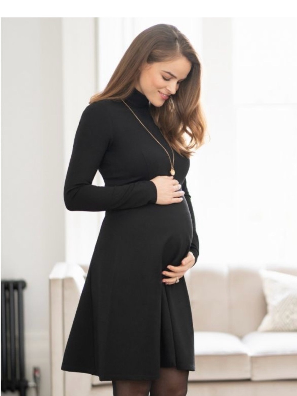 Seraphine Black Roll Neck Long Sleeve Maternity Turtleneck Dress Classic Fit 10